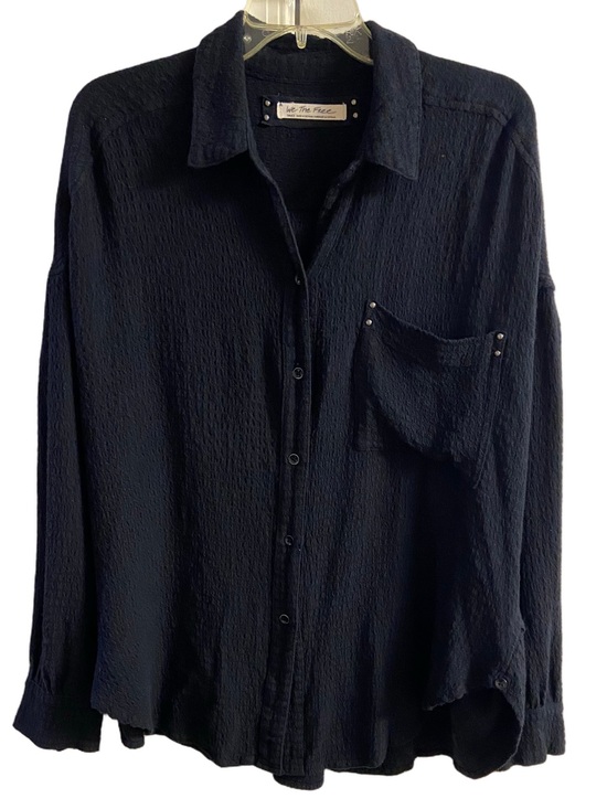 We The Free Tops - We The Free Hidden Valley Black Textured Studded Pocket Button Down Shirt Small
